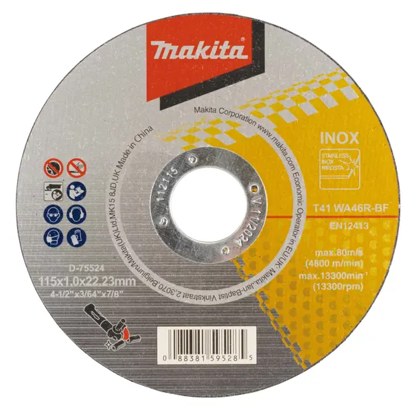 Диск отрезной Makita WA46R D75524 115x22.2x1 мм пильный диск для демонтажных работ makita b 29212 185x30x2 1 25x40t