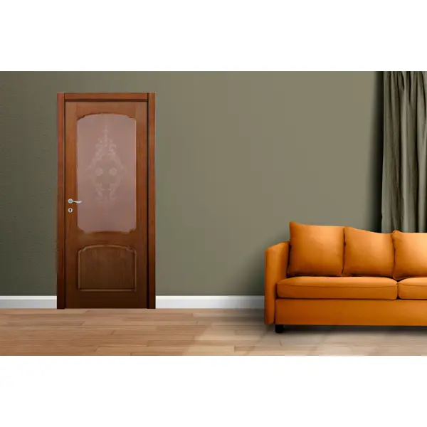 фото Дверь межкомнатная хелли остеклённая 60x200 см шпон натуральный цвет тонированный дуб без бренда