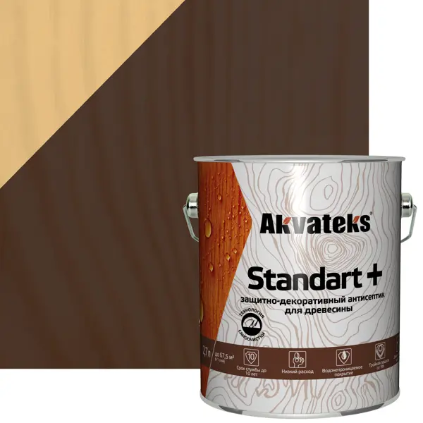 Антисептик защитно-декоративный Akvateks Standart полуматовый орех 2.7 л антисептик akvateks hybrid гибридный лессирующий полуматовый орех 9 л