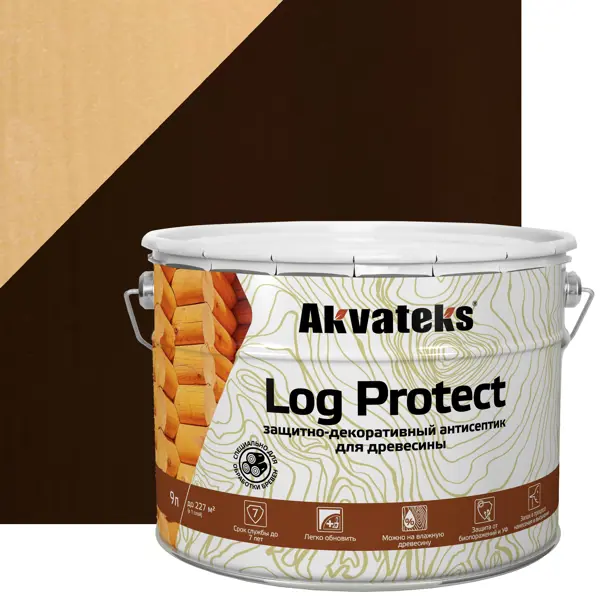Антисептик защитно-декоративный Akvateks LOG Protect полуматовый палисандр 9 л антисептик защитно декоративный лессирующий bioteks 2 в 1 палисандр 9 л