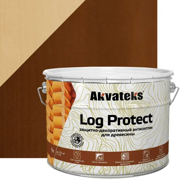 фото Антисептик akvateks log protect полуматовый орех 9 л акватекс