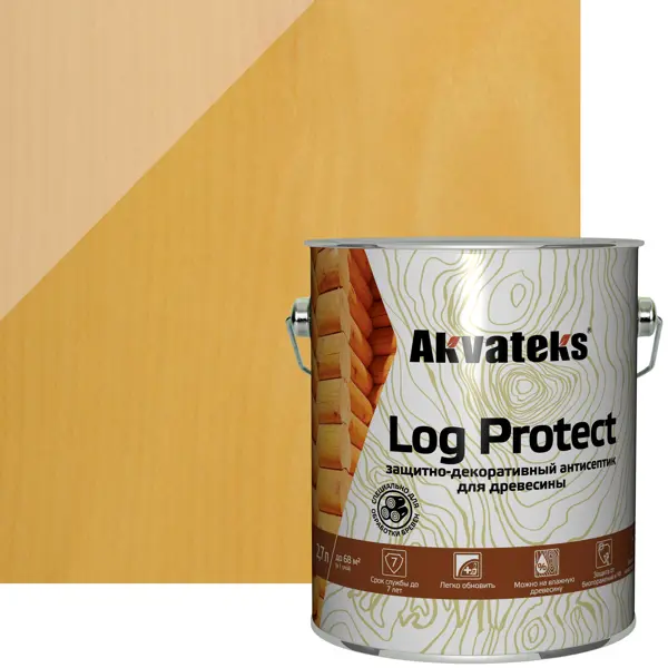 Антисептик защитно-декоративный Akvateks LOG Protect полуматовый сосна 2.7 л
