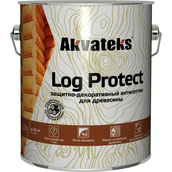 фото Антисептик akvateks log protect полуматовый сосна 2.7 л акватекс