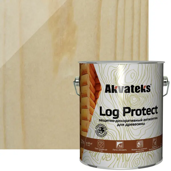 фото Антисептик akvateks log protect полуматовый прозрачный 2.7 л акватекс