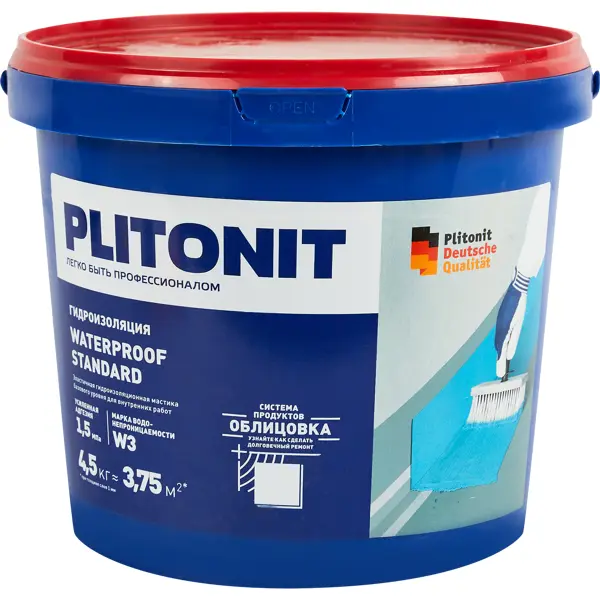 Гидроизоляция акриловая Plitonit WaterProof Standard 4.5 кг ровнитель plitonit
