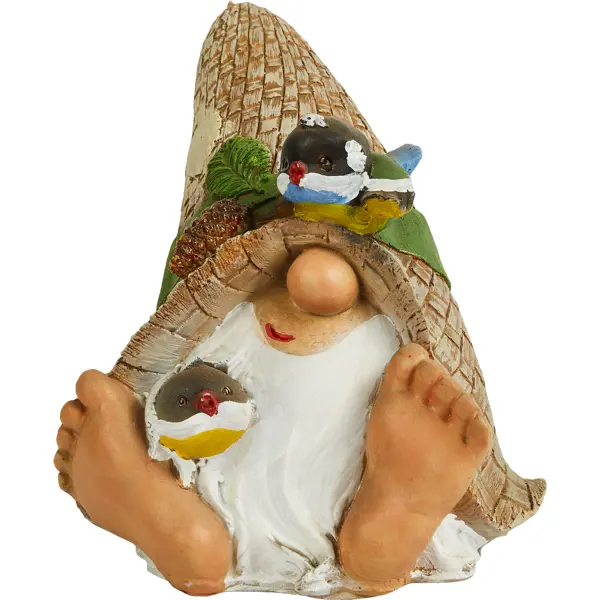 Фигура садовая Леший в колпаке с птичками искусственный камень 26x21x20 см садовая фигура белочка с орешком на пне 25х12х23см