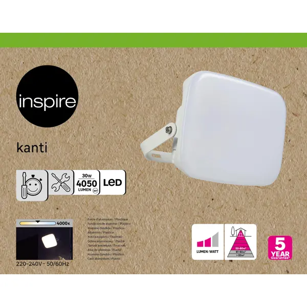 фото Прожектор светодиодный уличный inspire «kanti» 30 вт 4000к ip65 белый свет