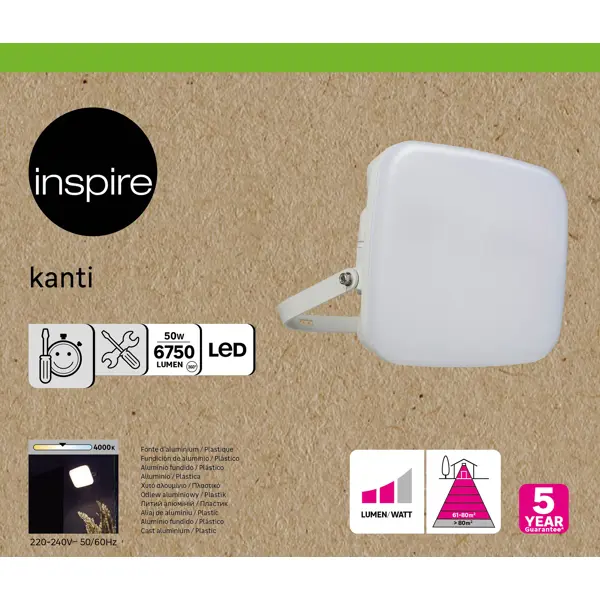 фото Прожектор светодиодный уличный inspire «kanti» 50 вт 4000к ip65 белый свет