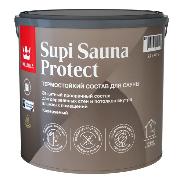 фото Защитный состав для стен в сауне tikkurila sauna protect база ep бесцветный полуматовый 2.7 л
