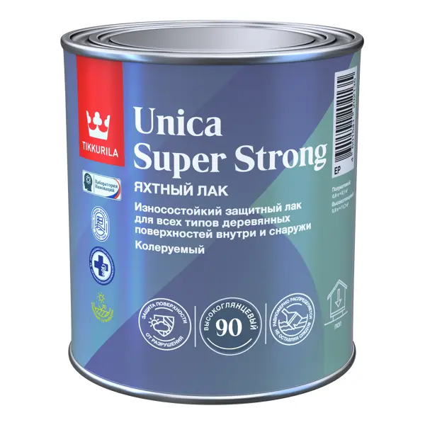 фото Лак универсальный tikkurila unica super strong база ер бесцветный полуматовый 0.9 л
