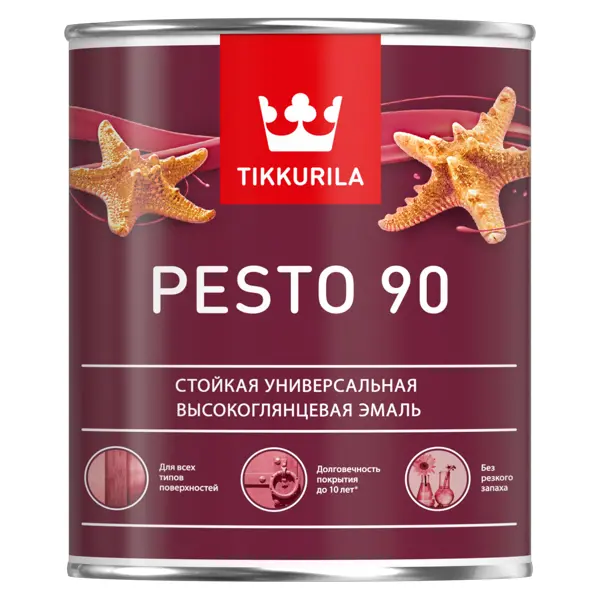 фото Эмаль универсальная стойкая tikkurila pesto 90 база с бесцветная глянцевая 0.9 л