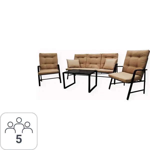 Набор садовой мебели «Глория-2» сталь/хлопок черный/бежевый: стол, диван и 2 кресла