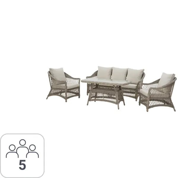 фото Набор садовой мебели naterial idyll алюминий/полиэстер/искусственный ротанг/стекло серый/бежевый: стол, диван и 2 кресла