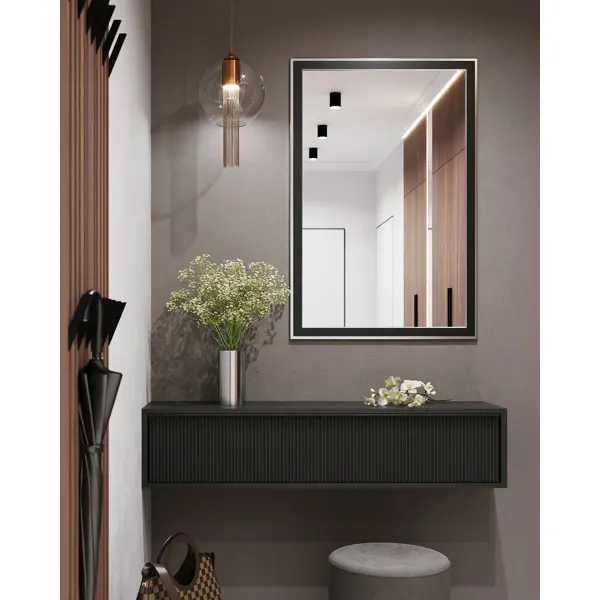 Зеркало для ванной Omega Glass NNB16 60x90 см прямоугольное цвет черный зеркало для ванной omega glass океан sd53 с подсветкой 80x80 88x88 см квадратное