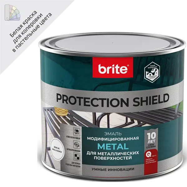 Грунт-эмаль по ржавчине Brite Protect Shield полуматовая цвет белый 1.8 л