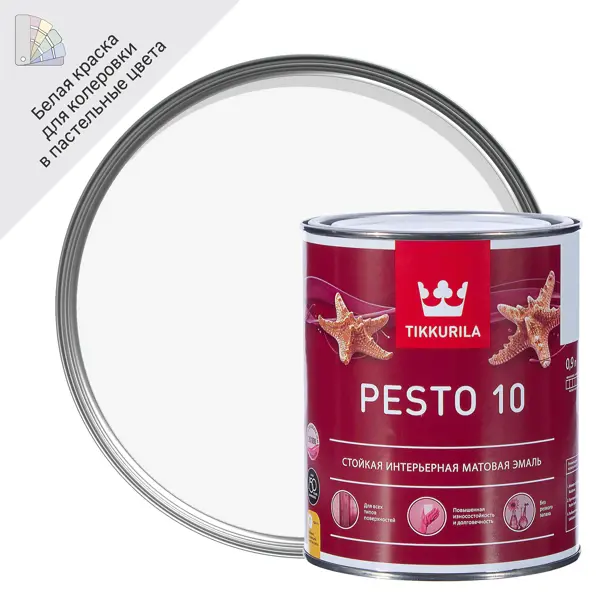 Эмаль Tikkurila Pesto 10 матовая цвет белый 0.9 л акрилатная универсальная эмаль для фасадов и интерьеров tikkurila