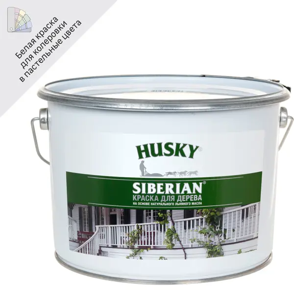Краска для дерева Husky Siberian моющаяся полуматовая цвет белый 9 л