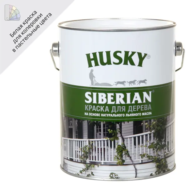 Краска для дерева Husky Siberian моющаяся полуматовая цвет белый 2.7 л акриловая краска для дерева husky