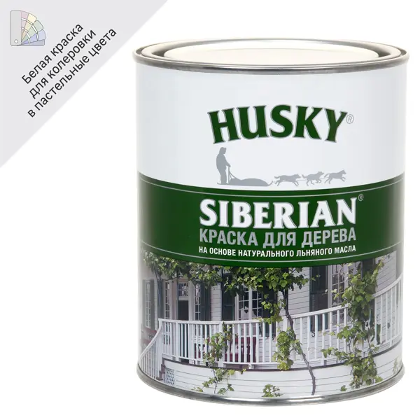Краска для дерева Husky Siberian моющаяся полуматовая цвет белый 0.9 л пропитка для дерева husky siberian полуматовая белый 2 7 л