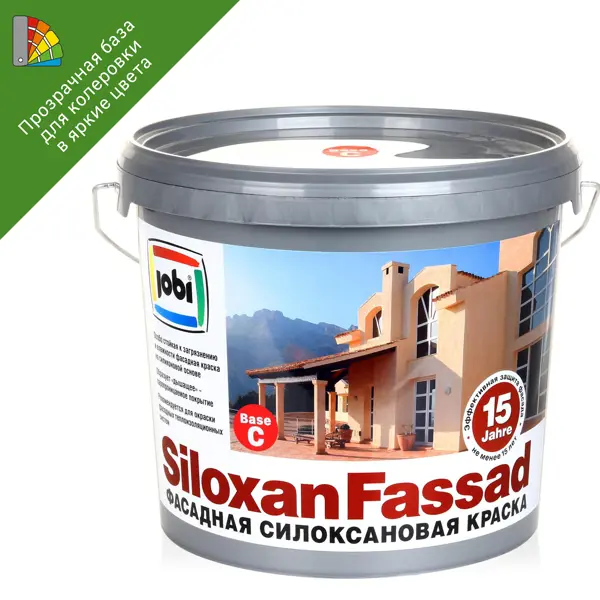 Краска фасадная Jobi Siloxanfassad матовая прозрачная база С 5 л краска фасадная jobi siloxanfassad матовая прозрачная база с 9 л