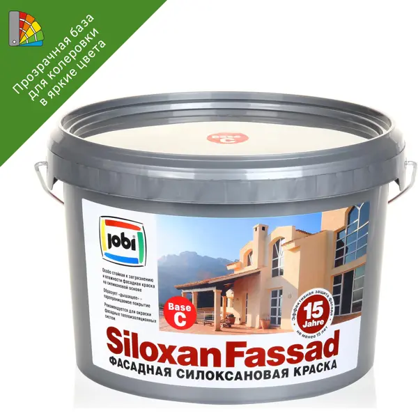 Краска фасадная Jobi Siloxanfassad матовая прозрачная база С 2.5 л краска фасадная jobi siloxanfassad 10 л белый