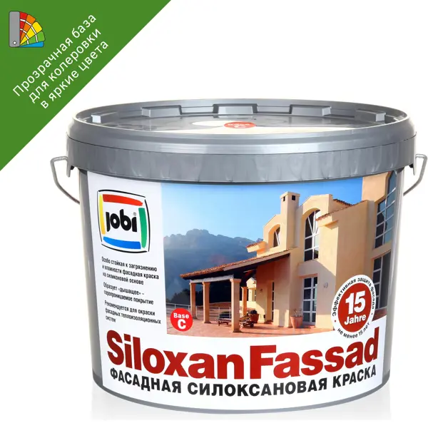 Краска фасадная Jobi Siloxanfassad матовая прозрачная база С 9 л эпоксидная краска для бетонных полов акреп