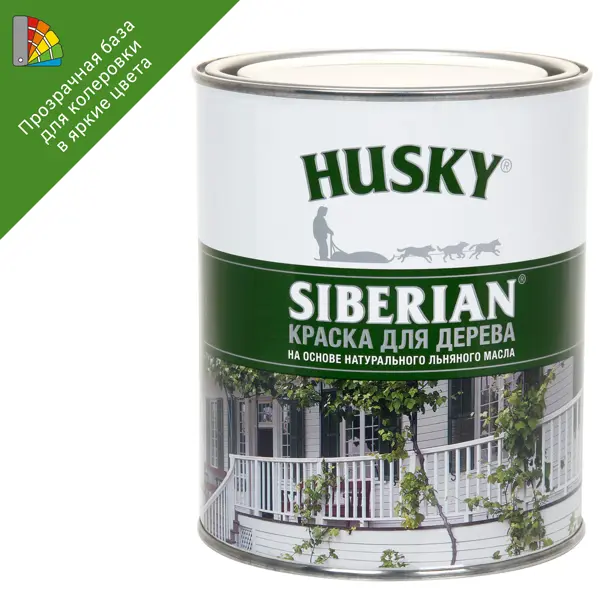 Краска для дерева Husky Siberian моющаяся полуматовая прозрачная 0.9 л аквалак для дерева акриловый husky siberian прозрачный 2 5 л