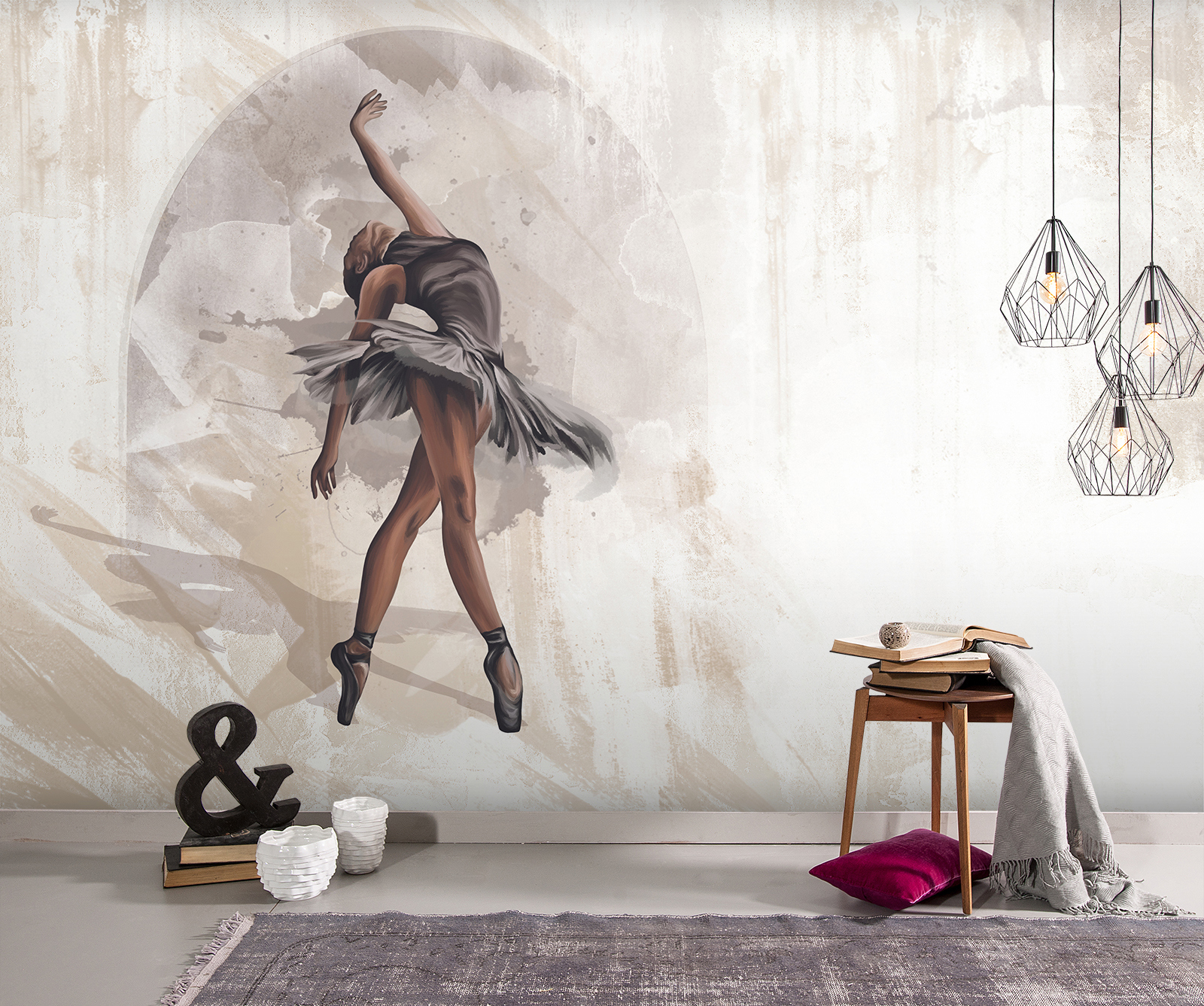 The ballerina are under the shelf. Фотообои флизелиновые Luxury Walls 500x270 см абстракция am24605.
