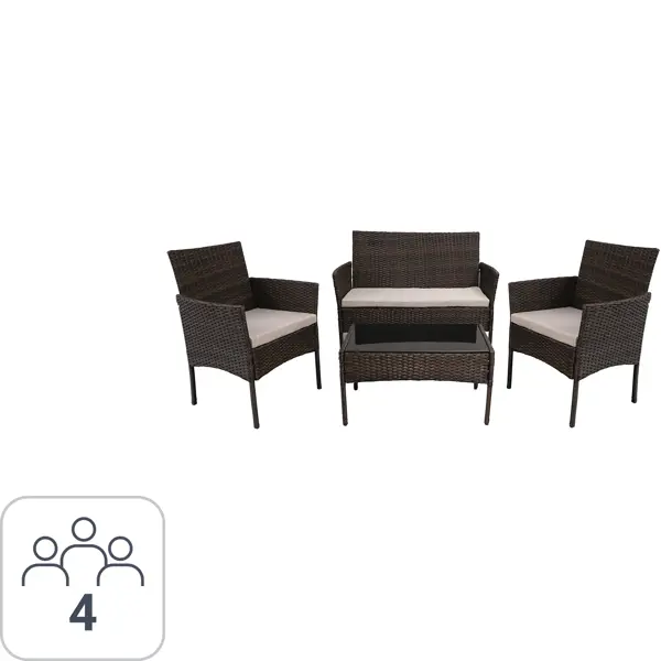 фото Набор садовой мебели доминика искусственный ротанг коричневый/серый: диван, стол, два кресла без бренда