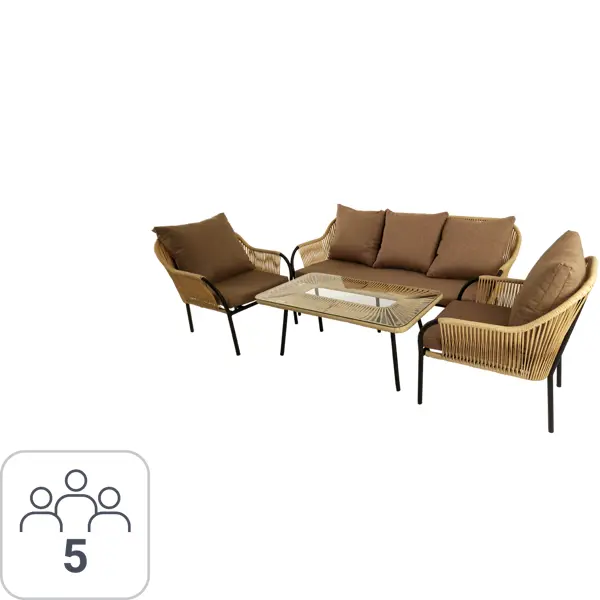 фото Комплект садовой мебели nuar 3 cnr001 сталь черный/бежевый: диван стол кресла 2 шт. без бренда