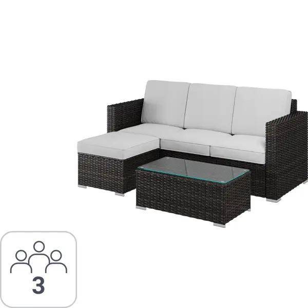 фото Набор садовой мебели fibi kj-z1001 искусственный ротанг коричневый: диван, стол, пуфик с подушками без бренда