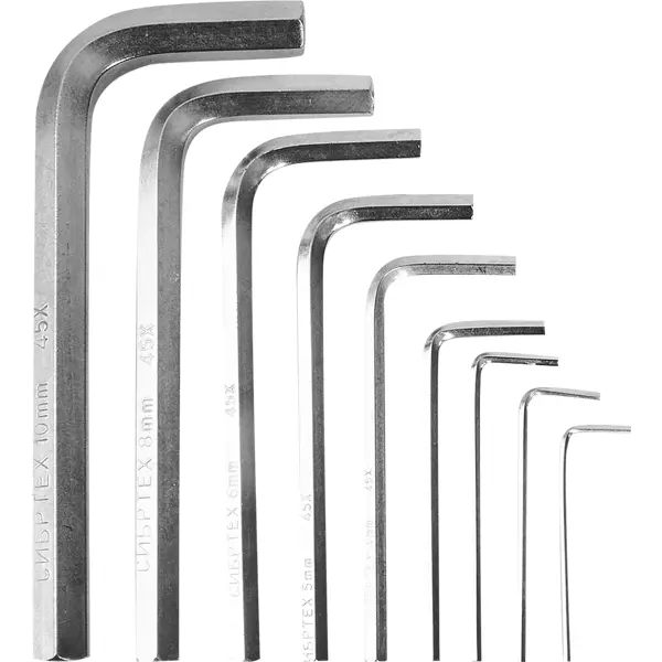 Набор ключей имбусовых шестигранных Сибртех 12317 1.5-10 мм, 9 предметов набор ключей имбусовых сибртех 12318 hex 1 5–10 мм 45x закаленные 9 шт удлиненные никель