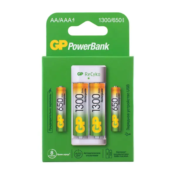 Зарядное устройство для аккумуляторных батареек GP E211130/65 2 шт. цвет белый комплект аккумуляторных батарей ebl usb rechargeable aaa 1 5v 900mwh 4шт зарядный кабель tb 1444