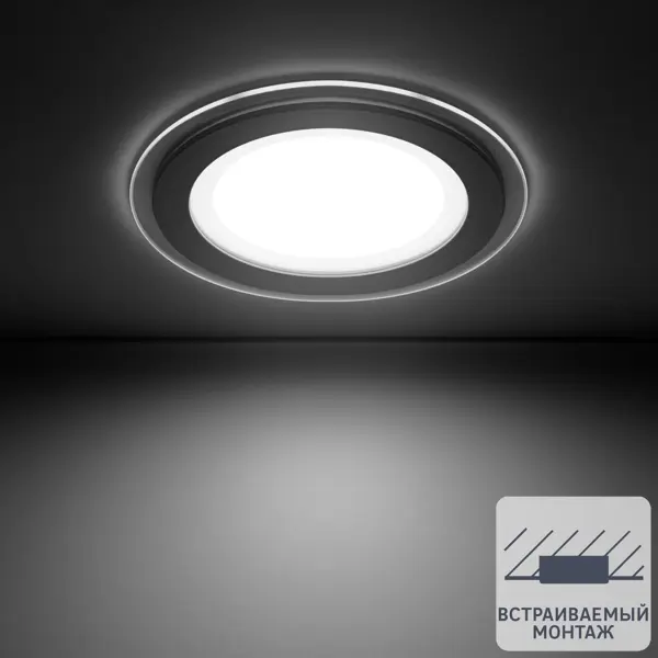 фото Светильник встраиваемый светодиодный круглый gauss 12 вт, стекло, свет нейтральный