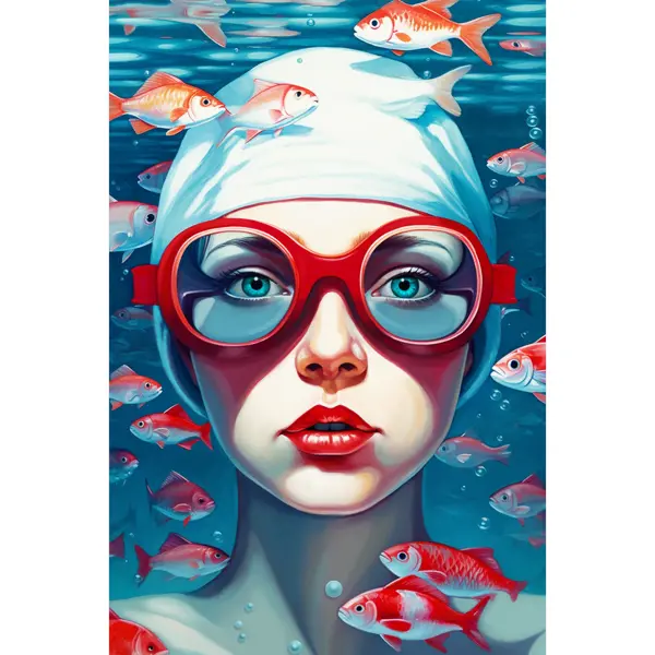 Картина на холсте Постер-лайн Девушка с рыбами 40x60 см картина на холсте постер лайн девушка ч б 40x50 см