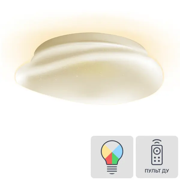 фото Светильник настенно-потолочный светодиодный диммируемый ritter stone, c "алисой", с д/у,60вт,23м²,2700к-6500к+rgb, цвет белый