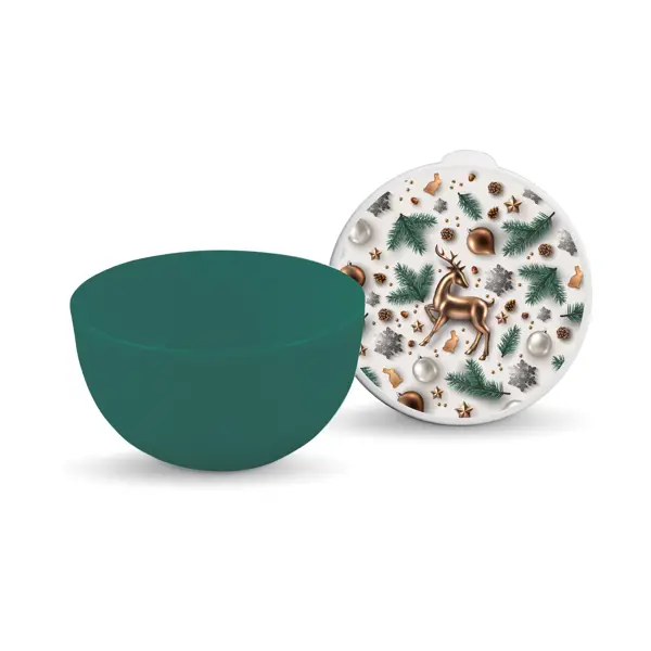 фото Миска 600 мл 13.5x6.8 см круглая пластик цвет бело-зеленый без бренда