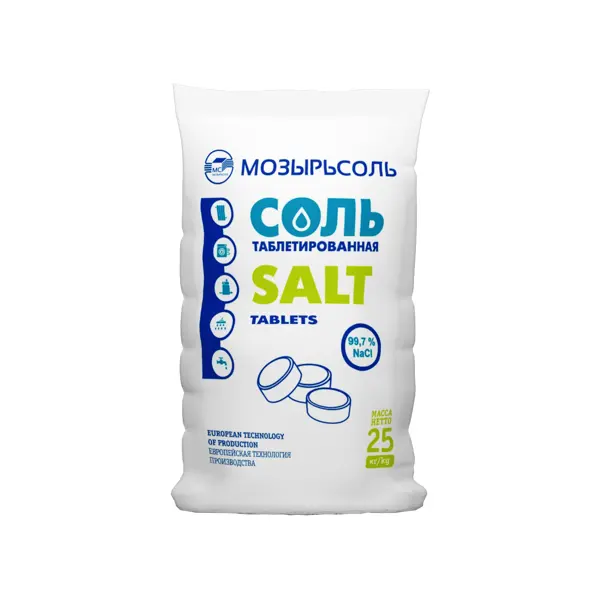 Соль таблетированная Мозырьсоль 25 кг быстрорастворимый хлор aquadoctor 5kg в таблетках aq2508