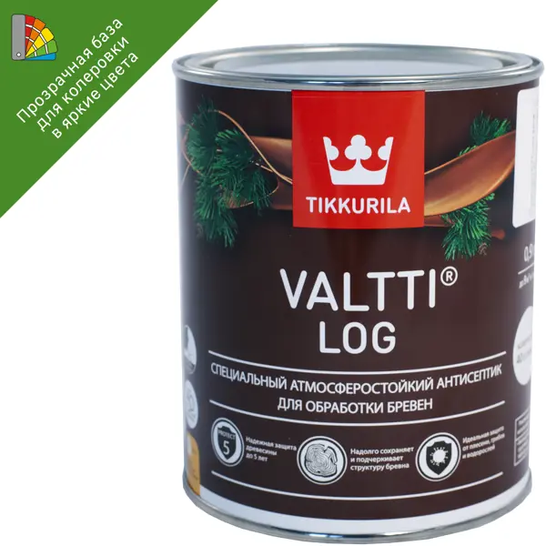 Антисептик для дерева Tikkurila Valtti Log база ЕС 0.9 л антисептик оптимист огне биощит для дерева 10 л
