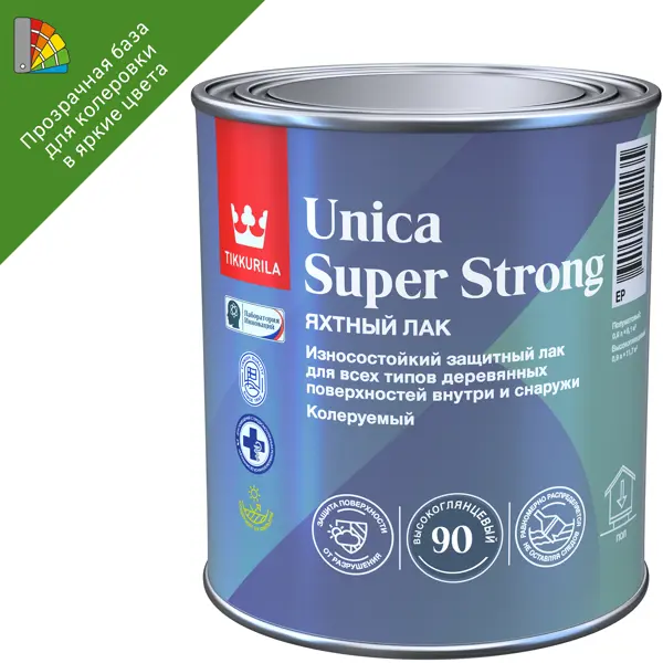 Лак универсальный Tikkurila Unica Super Strong База ЕР бесцветный высокоглянцевый 0.9 л чай листовой chelton благородный дом super pekoe 60 г жестяная банка
