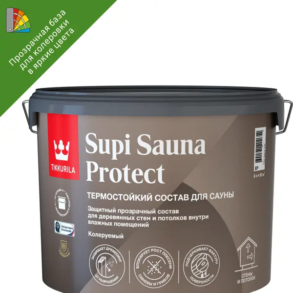 фото Защитный состав для стен в сауне tikkurila sauna protect база ep бесцветный полуматовый 9 л