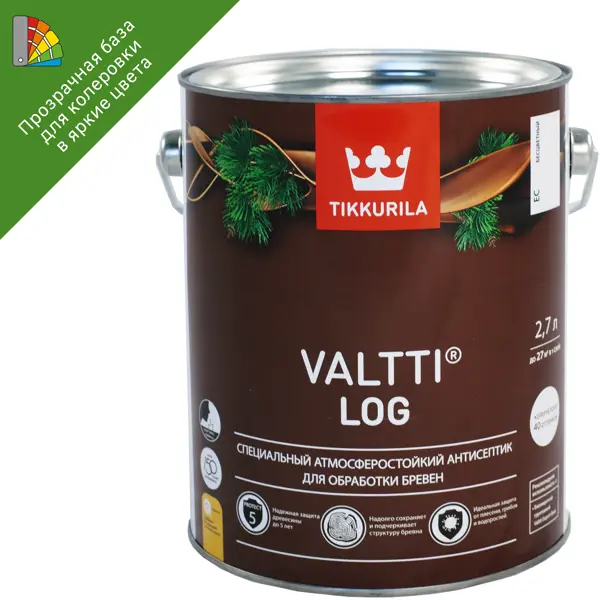 Антисептик для дерева Tikkurila Valtti Log база ЕС 2.7 л атмосферостойкий специальный антисептик для бревен tikkurila