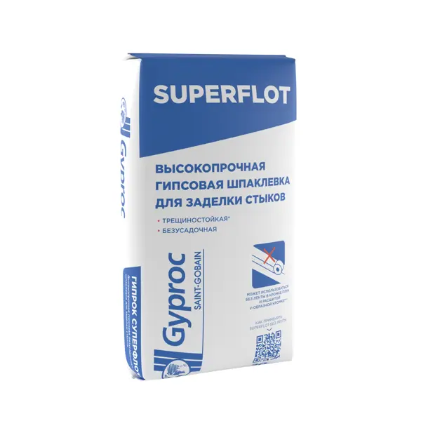 Шпаклевка гипсовая для швов Гипрок Superflot 20 кг жилка для швов 10 м 3 мм