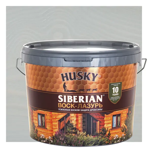 Воск-лазурь Husky Siberian полуматовый серебристо-серый 9 воск лазурь husky siberian полуматовый кедр 2 5