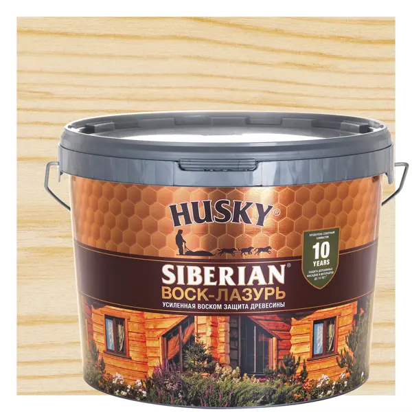 Воск-лазурь Husky Siberian полуматовый прозрачный 9 лазурь для дерева husky siberian суперлазурь белый 2 7 л