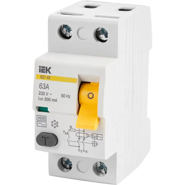 УЗО IEK ВД1-63 2Р 63 А 300 мА 4.5 кА AC устройство защитного отключения etp 2p 63а тип ас 300 ма 4 5 ка электронный