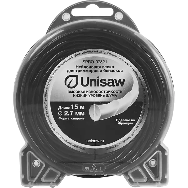 Леска для триммера Unisaw ø2.7 мм 15 м спираль-круглая