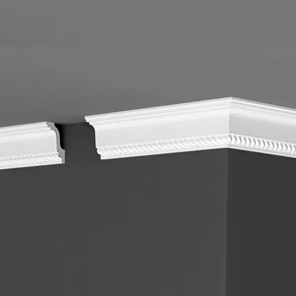 фото Плинтус потолочный полистирол для натяжного потолка под светодиодную ленту де-багет дп 07/60 белый 34x50x2000 мм