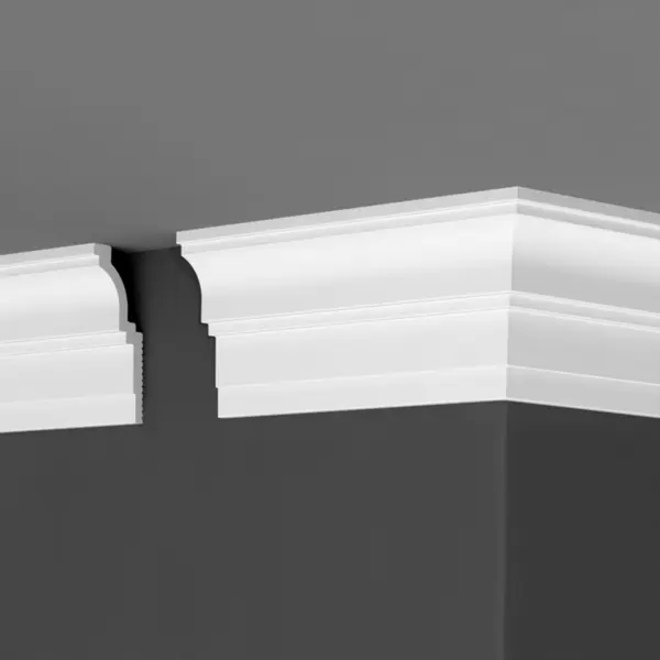 фото Плинтус потолочный полистирол для натяжного потолка под светодиодную ленту де-багет п20 100/40 белый 40x100x2000 мм