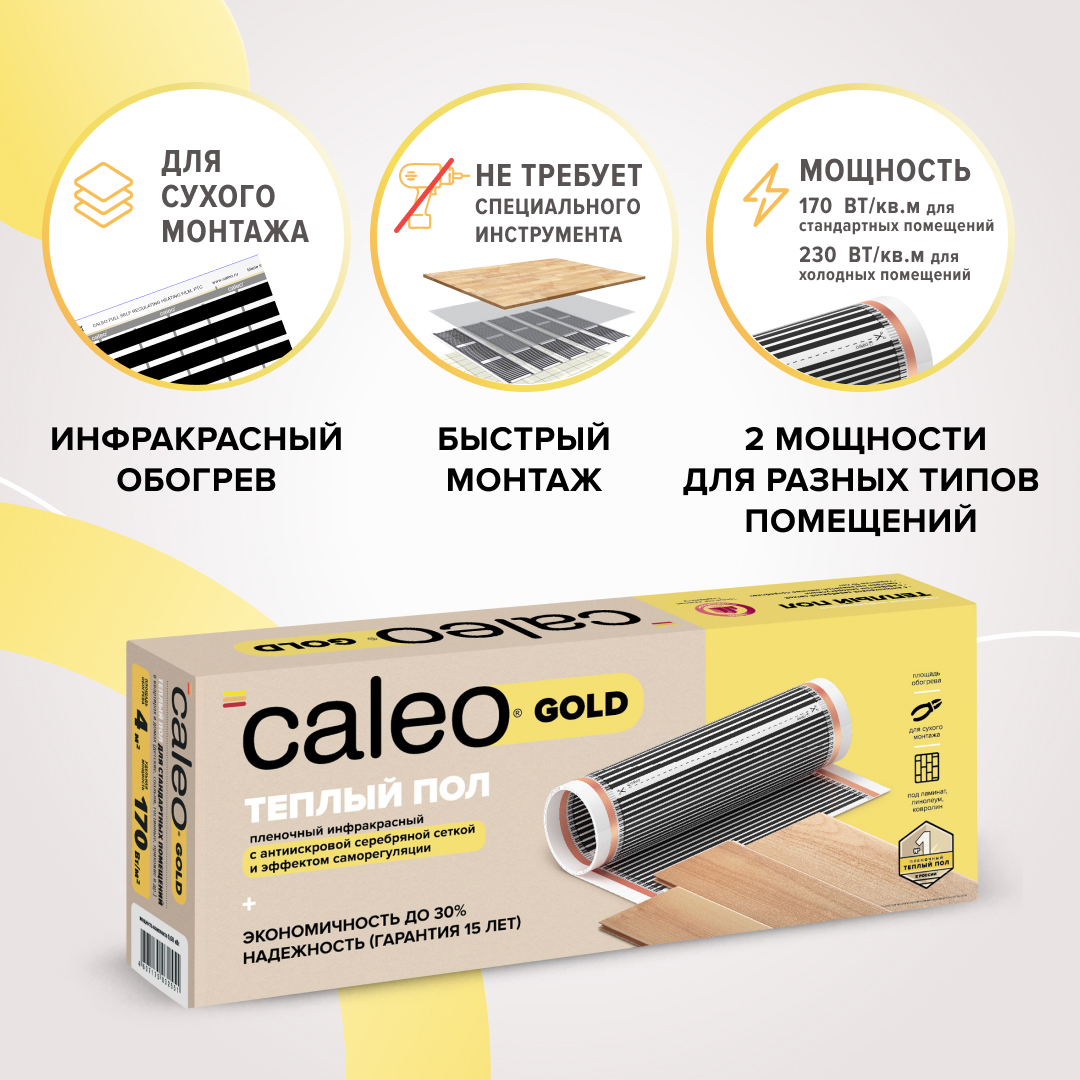 Инфракрасная пленка для теплого пола Caleo Gold 4 м², 680 Вт ✳️ купить по  цене 16873 ₽/шт. в Санкт-Петербурге с доставкой в интернет-магазине Леруа  Мерлен